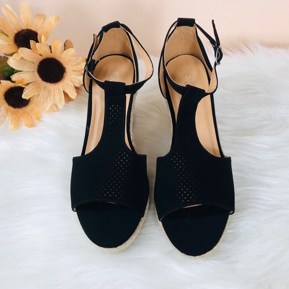 5⭐️BLACK ESPADRILLE WEDGE HEELS SANDALS- Shoe - Picture 3 of 7